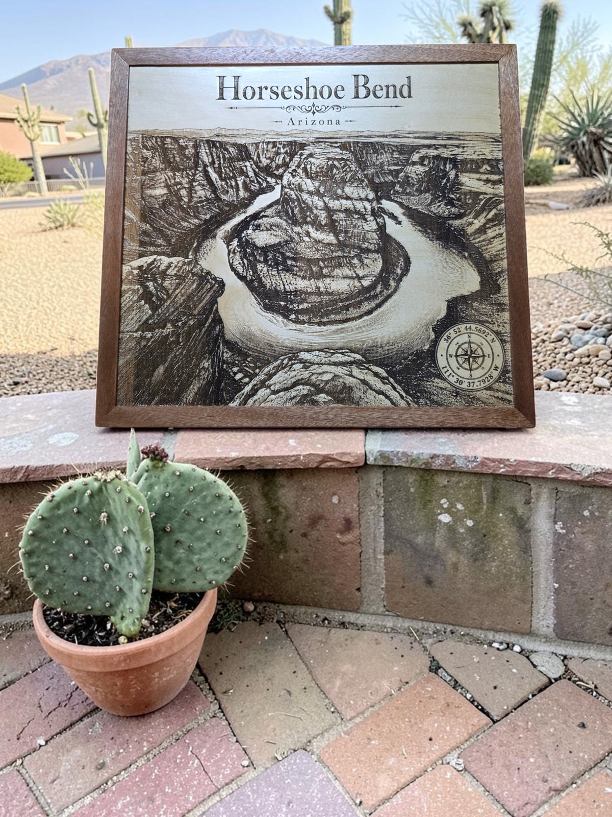 Horseshoe Bend Arizona Laser Engraved Wood Wall Art with Solid Mahogany Frame