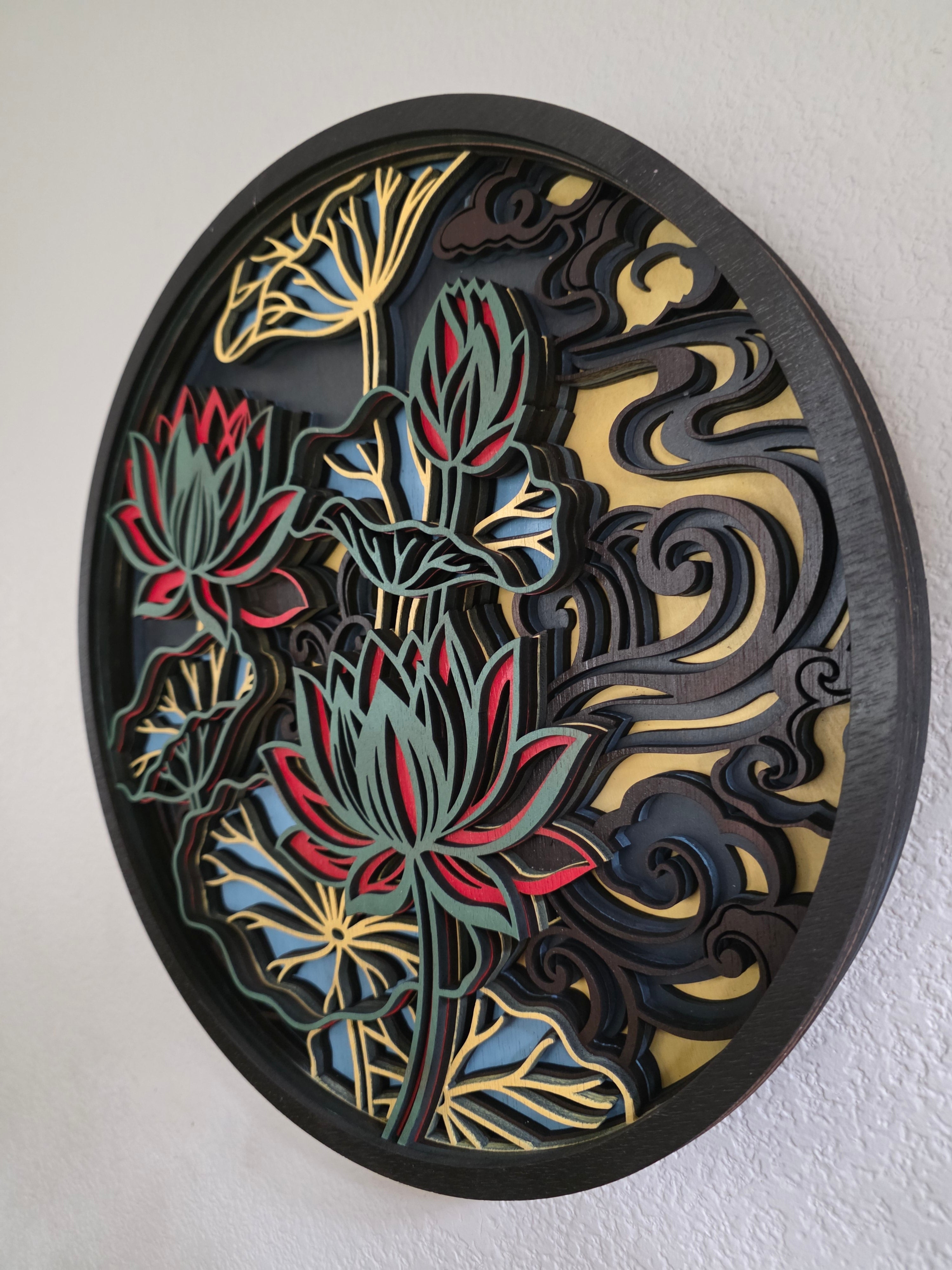 Lotus Flower Mandala Layered Wood Wall Art – 15.26" Diameter