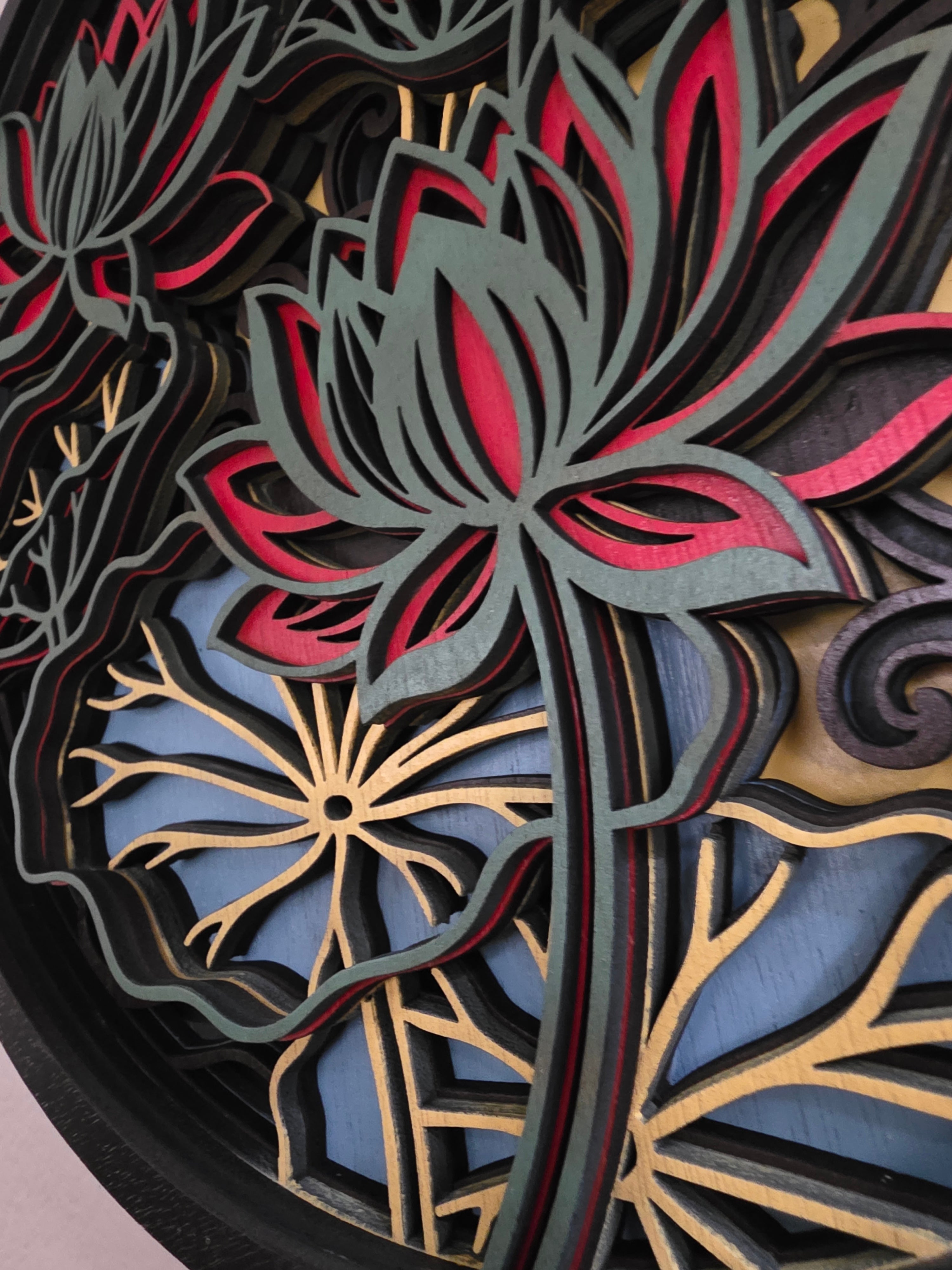 Lotus Flower Mandala Layered Wood Wall Art – 15.26" Diameter