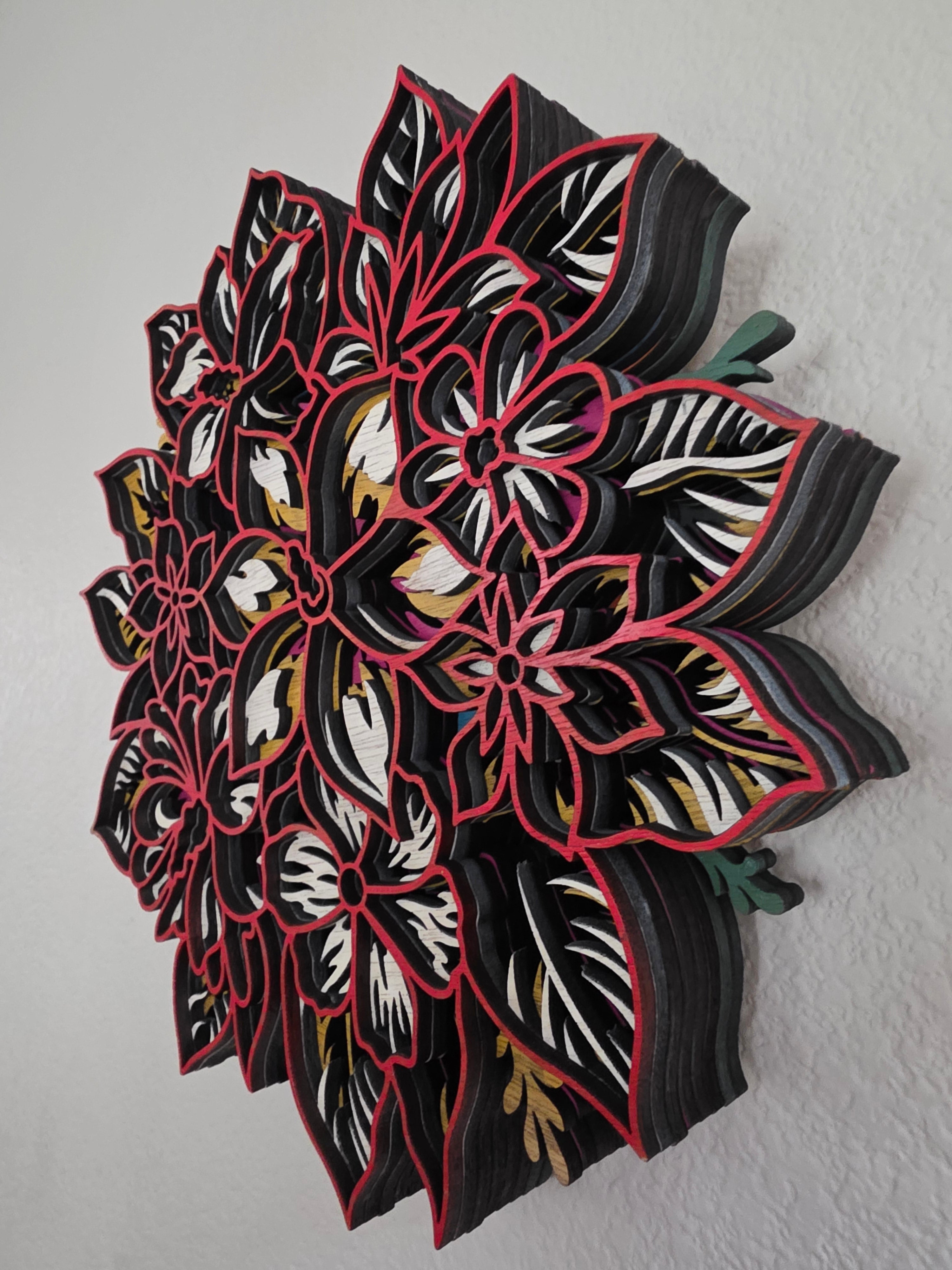Floral Mandala Layered Wood Wall Art – 12.28" Diameter