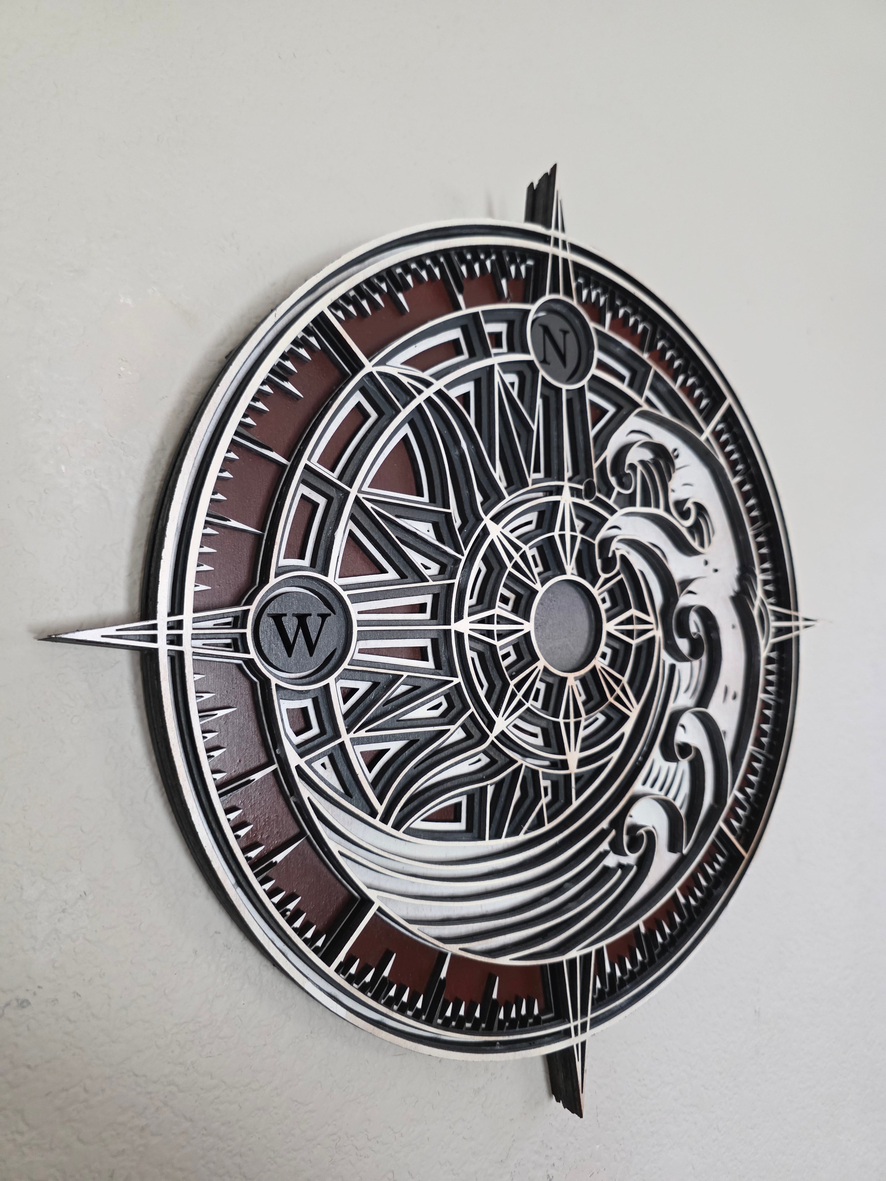 Compass Wave Layered Wood Wall Art – Nautical Décor