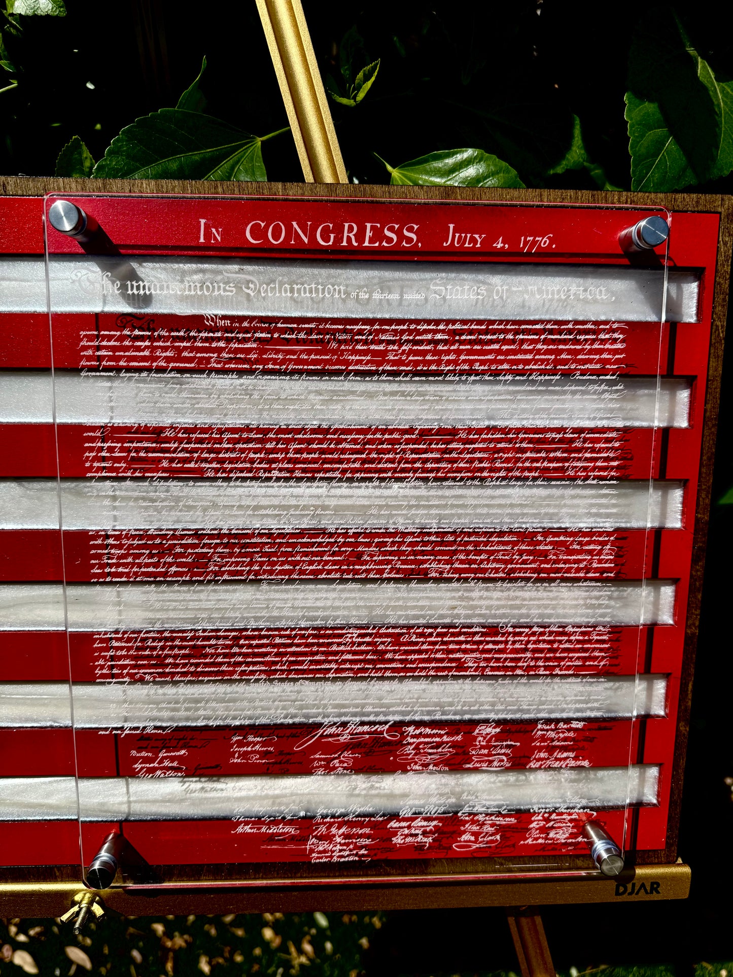 24" Patriotic Birch USA Wall Art with Epoxy Resin Inlay & Declaration of Independence on Acrylic