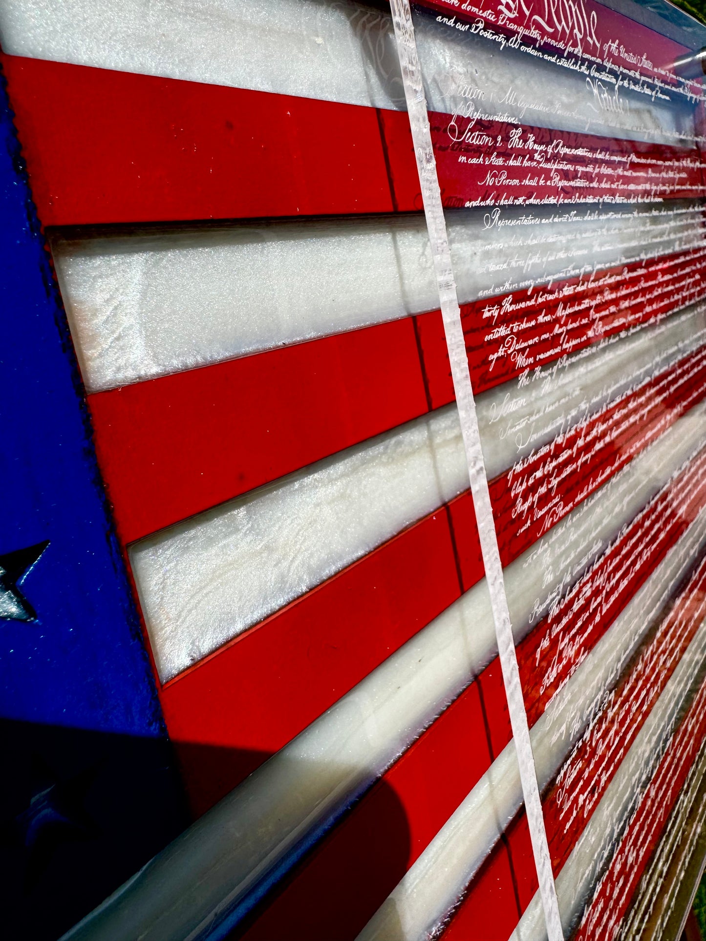 24" Patriotic Birch USA Wall Art with Epoxy Resin Inlay & Constitution Preamble on Acrylic