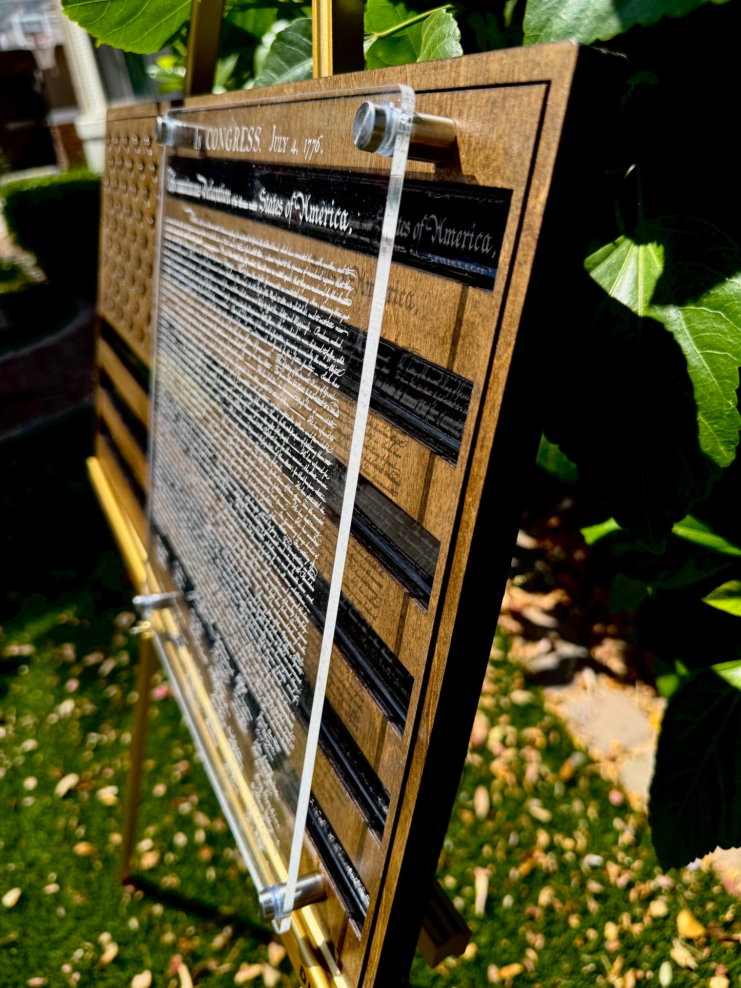 24" Laser-Engraved Birch USA with Black Epoxy Inlay & Declaration of Independence on Acrylic