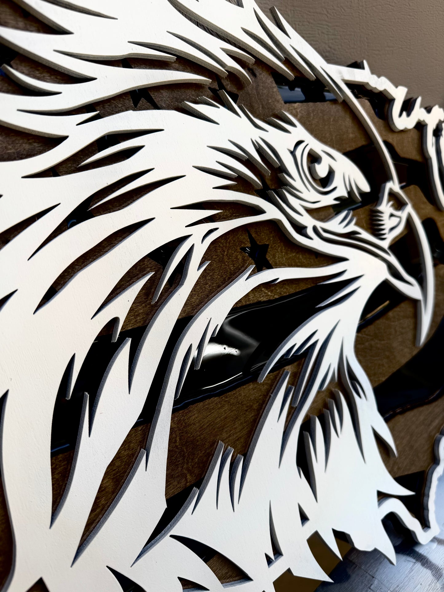 30" Tri-Layer Birch Wood USA Wall Art with Ivory Painted Bald Eagle Cutout & Epoxy Resin Inlay – Patriotic Wooden Decor (Copy)
