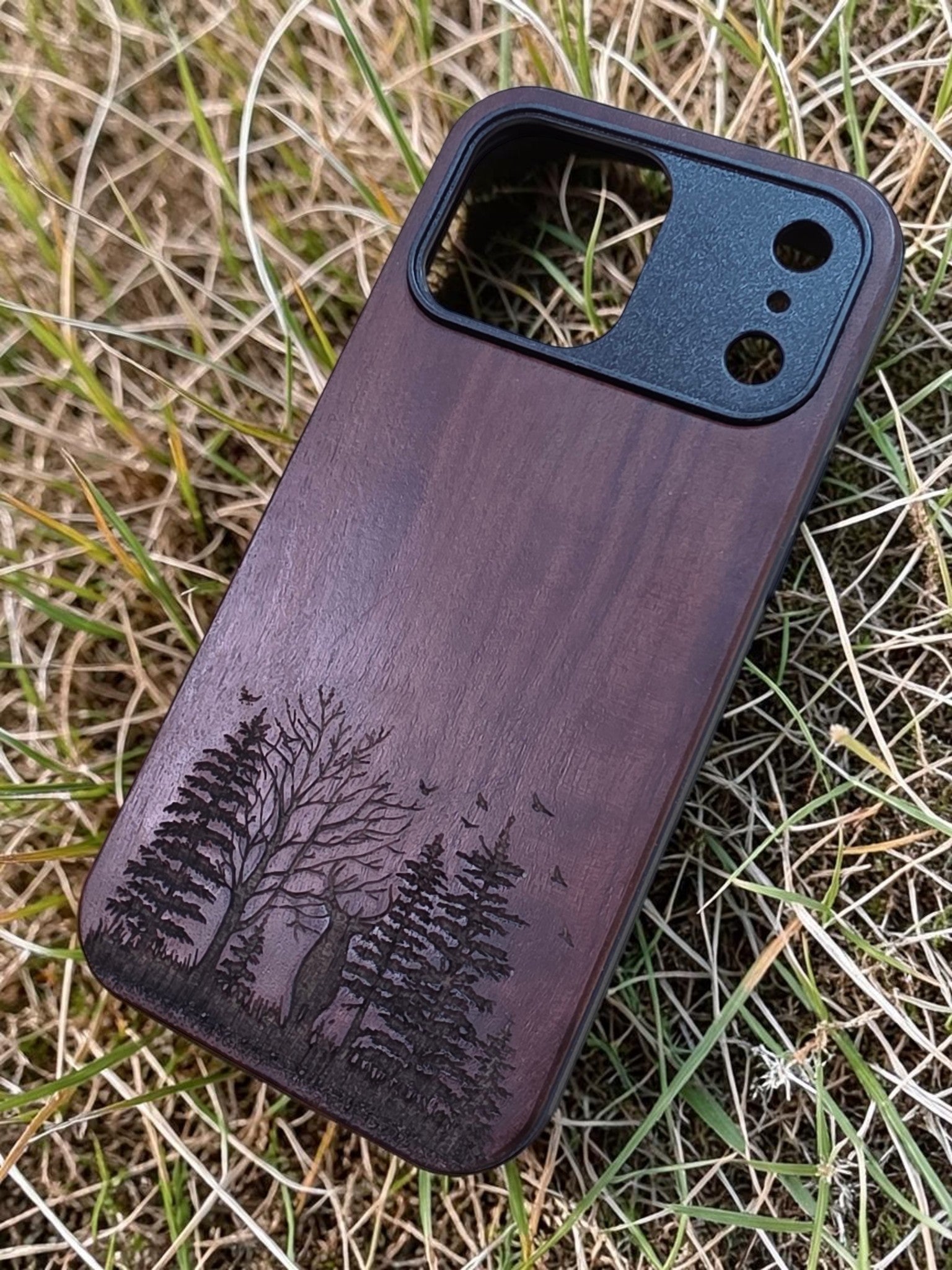 Woodland Deer Walnut Veneer Phone Case – Forest Scene | iPhone 17 Pro & 17 Pro Max
