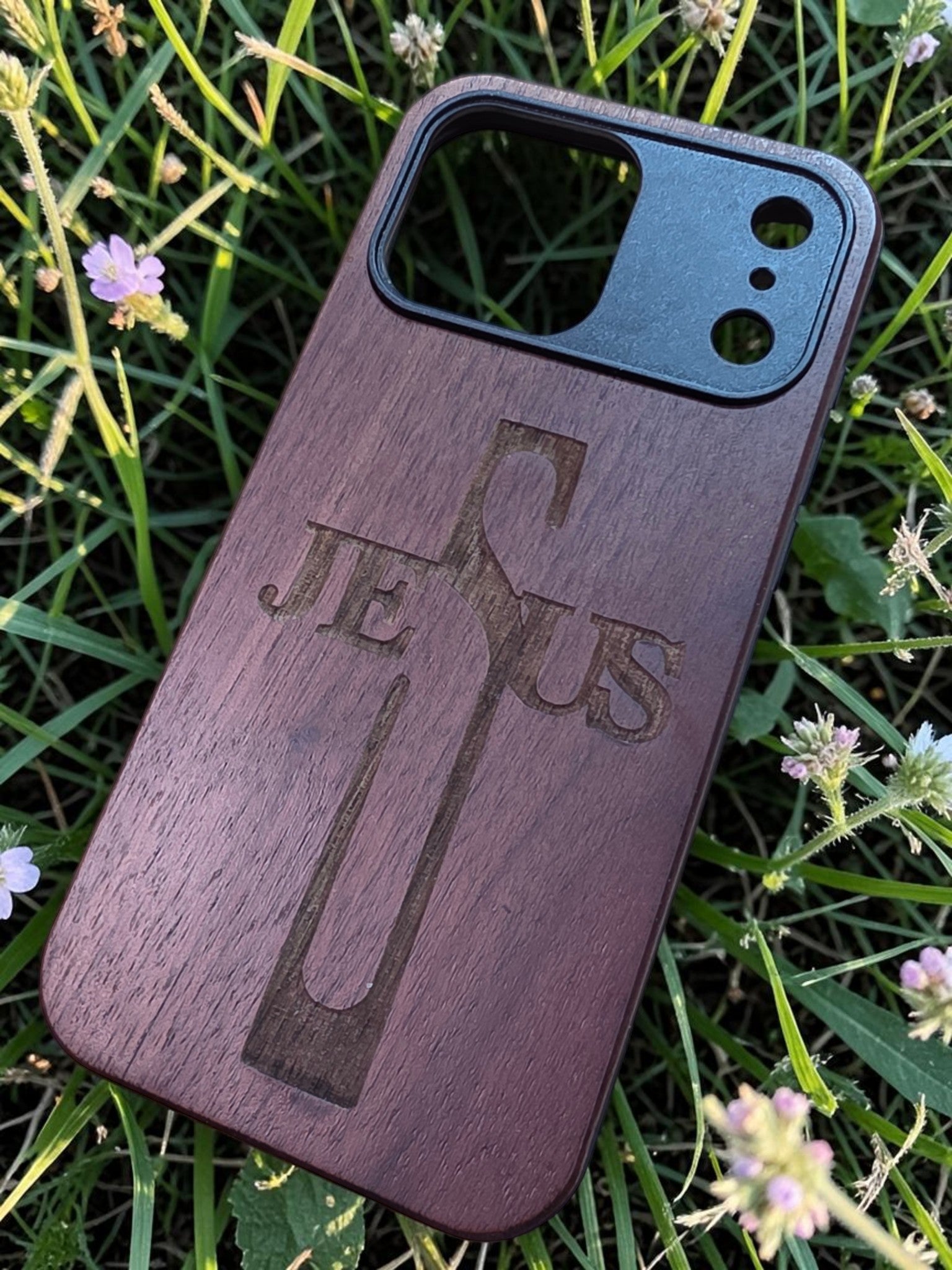 Jesus Cross Walnut Veneer Phone Case – Christian Faith Design | iPhone 17 Pro & 17 Pro Max