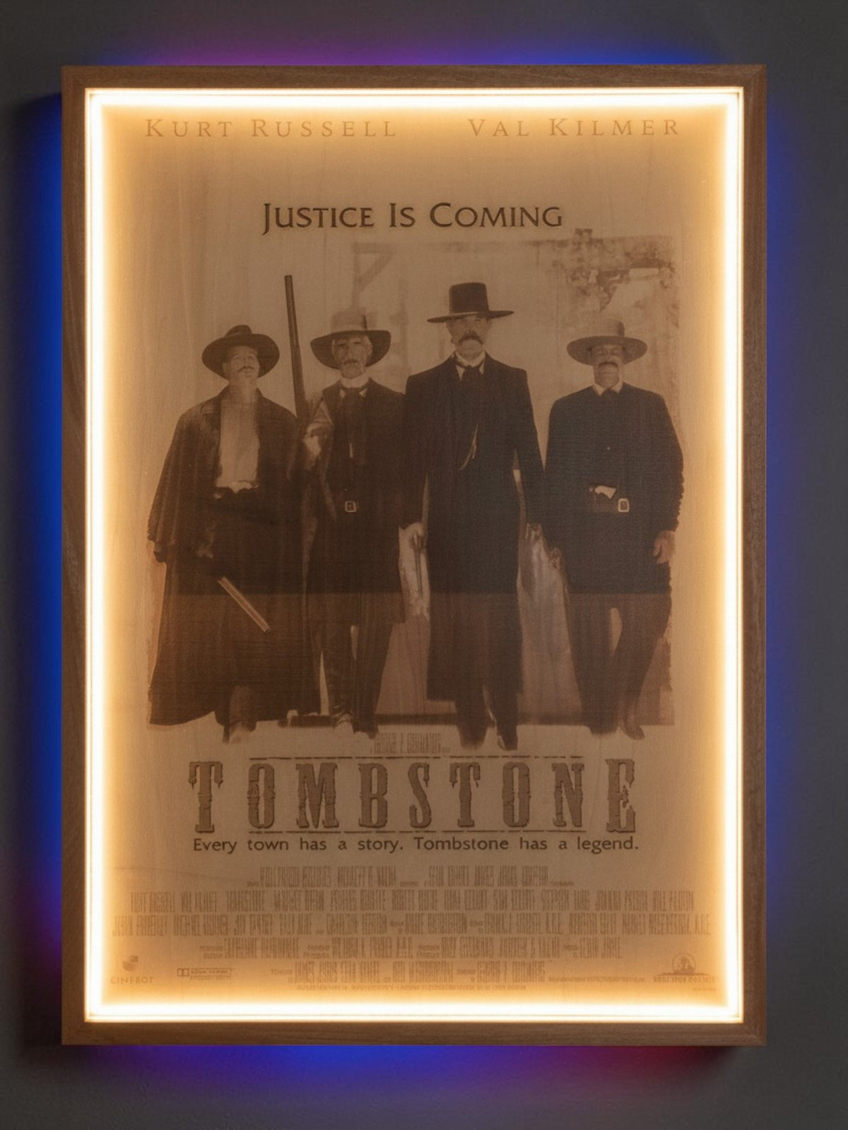 Tombstone Movie Poster LED Wall Art | Backlit Wood Sign with RGB Frame | 30x20 Illuminated Western Movie Decor