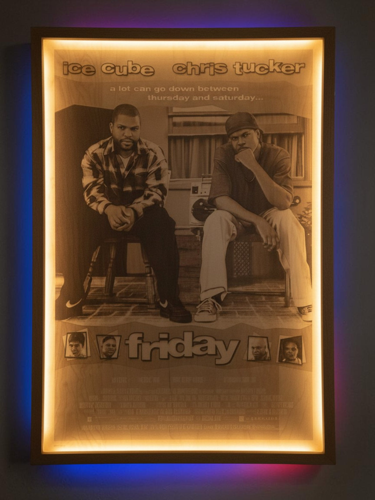 Friday Movie Poster LED Wall Art | Backlit Wood Sign with RGB Frame | 30x20 Illuminated Classic Comedy Decor
