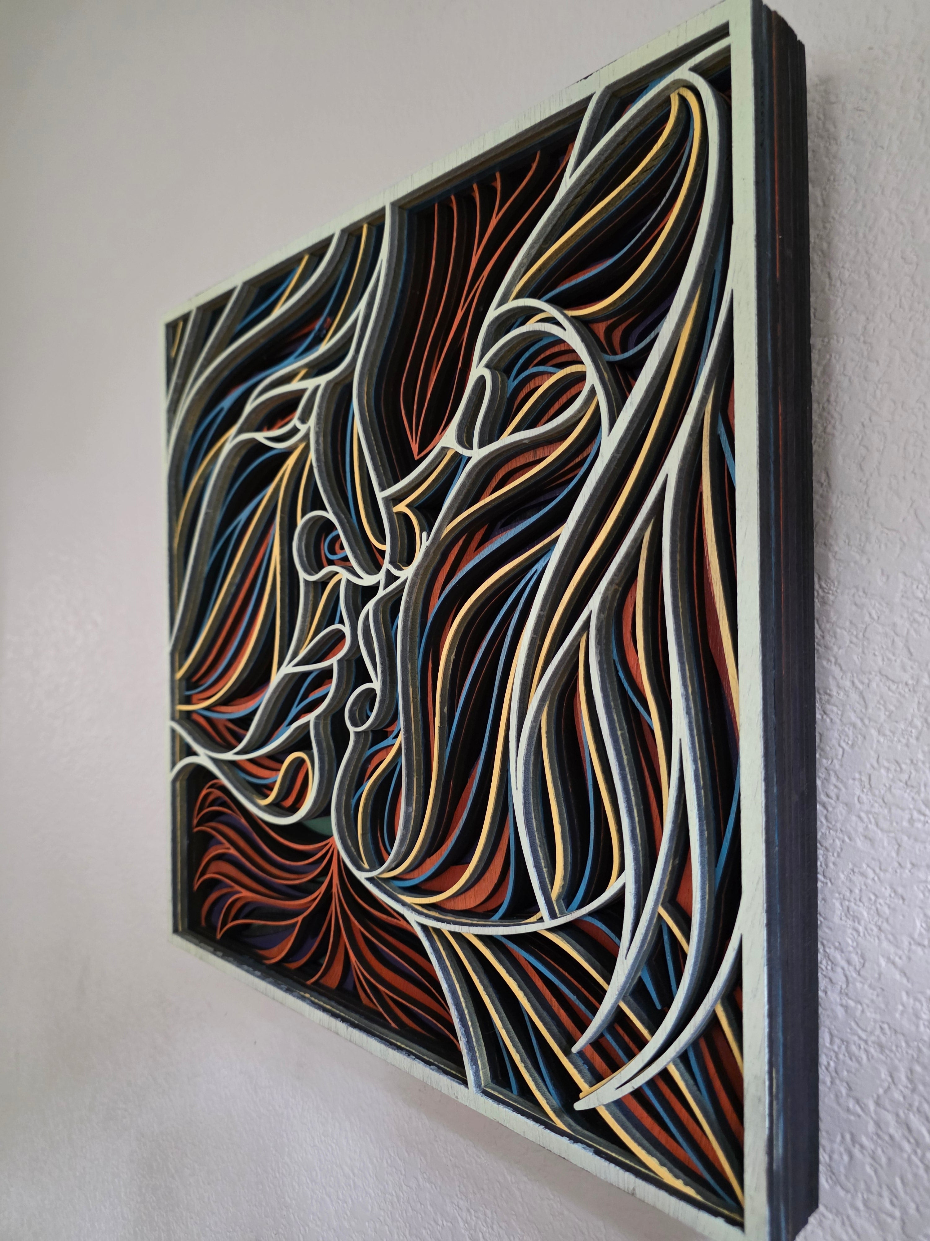 Abstract Lovers Kissing Layered Wood Wall Art – 15.1" × 15.1"