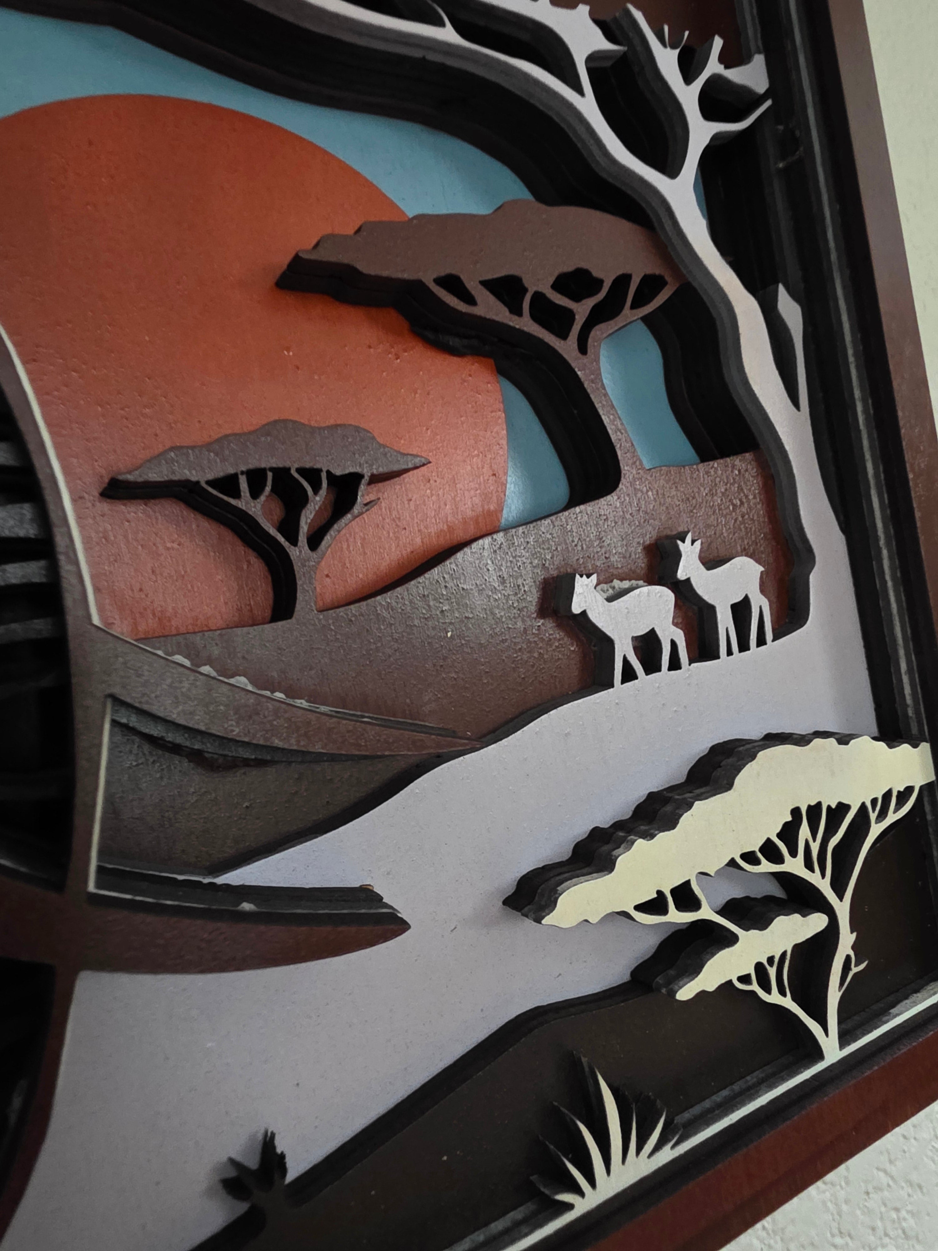 African Elephant Safari Layered Wood Wall Art – 15.63" × 9.04"