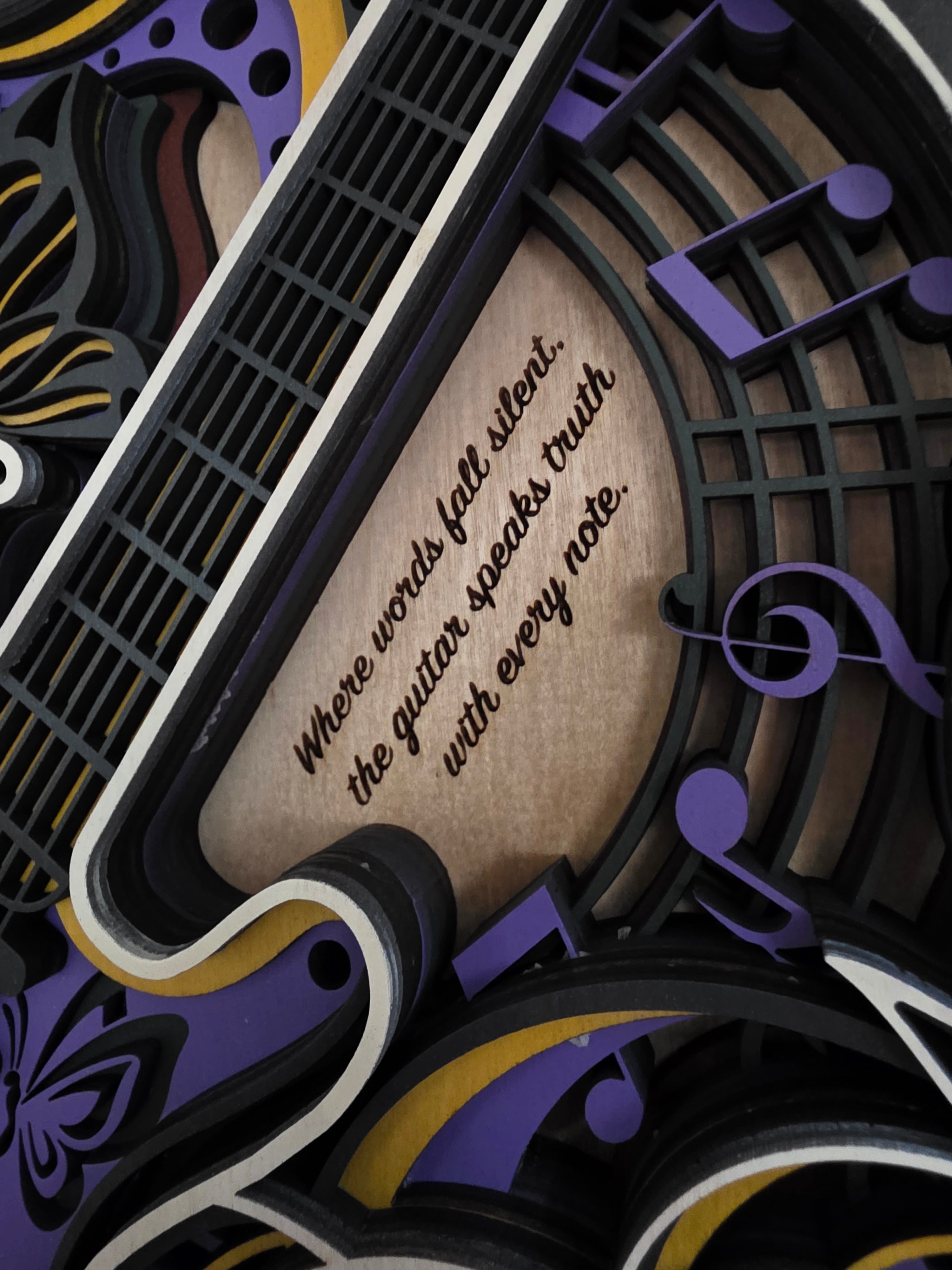 Electric Guitar Mandala Layered Wood Wall Art – 14.04" × 15.53"