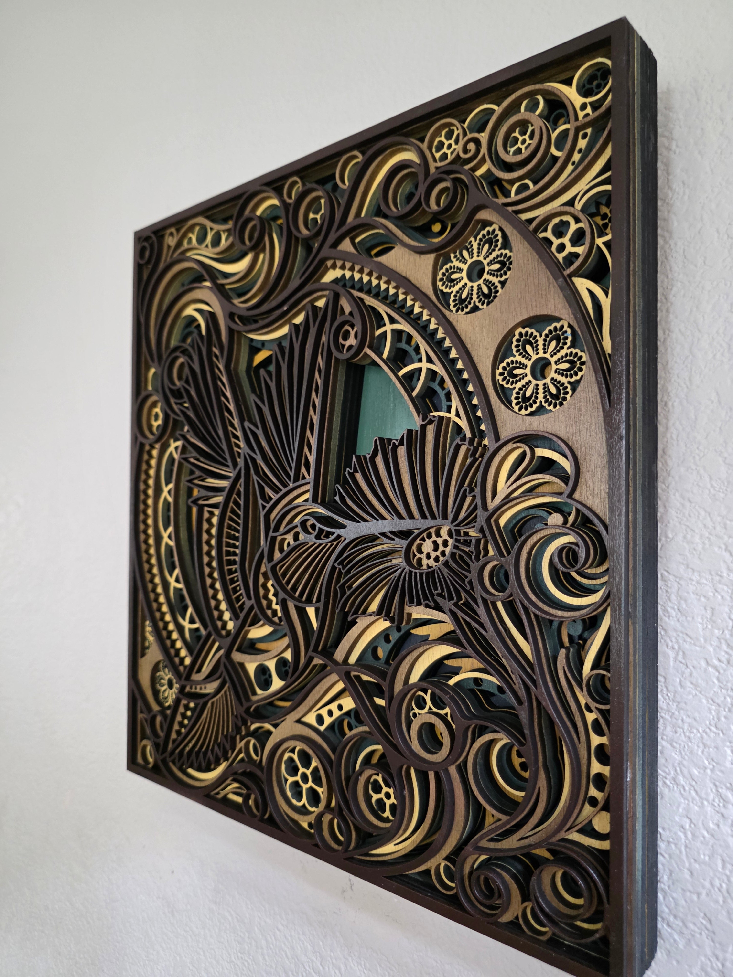 Hummingbird Mandala Layered Wood Wall Art