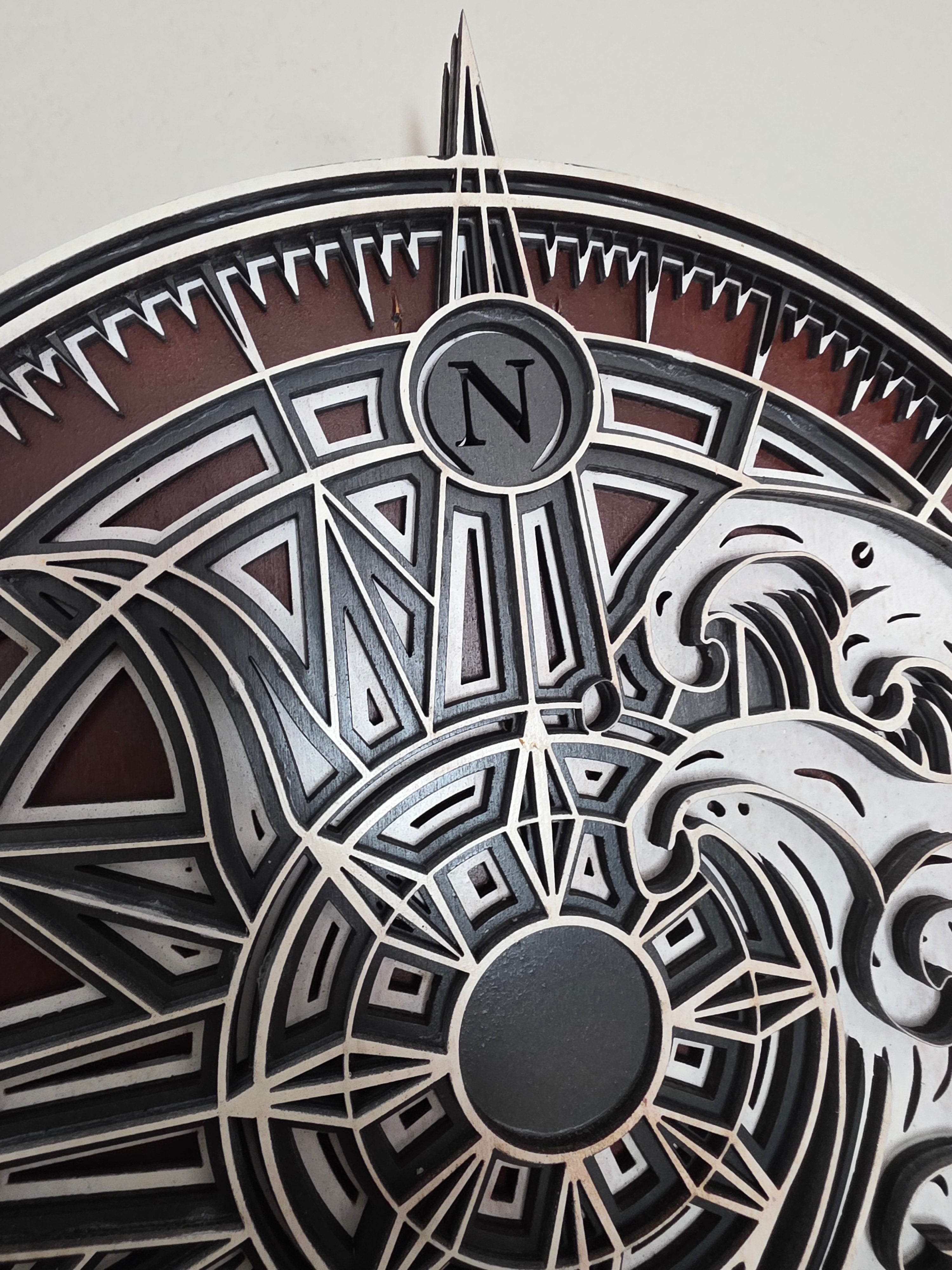 Compass Wave Layered Wood Wall Art – Nautical Décor