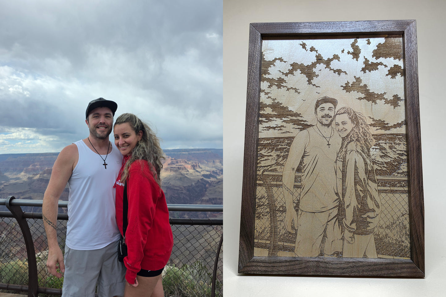 Custom Engraved Photo Portrait on Maple with Solid Walnut Frame