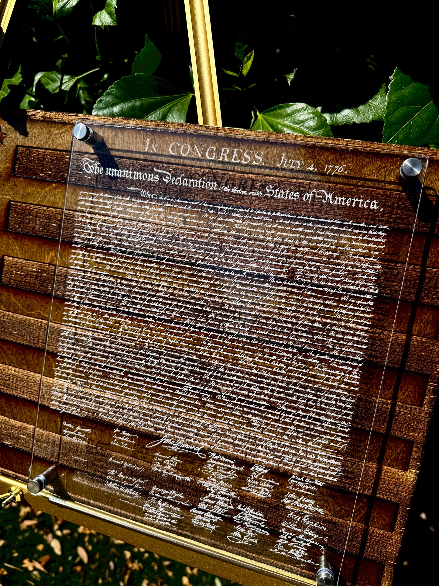24" Laser-Engraved Birch USA with the Declaration of Independence on 1/4" Acrylic Stand-Off