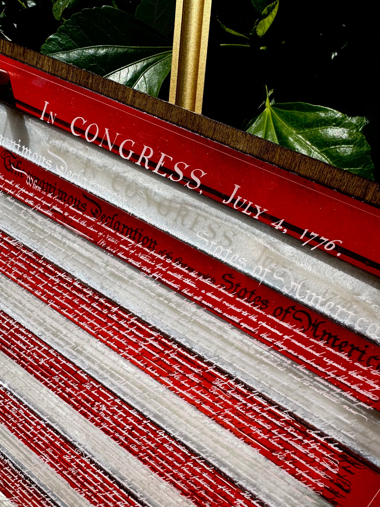 24" Patriotic Birch USA Wall Art with Epoxy Resin Inlay & Declaration of Independence on Acrylic