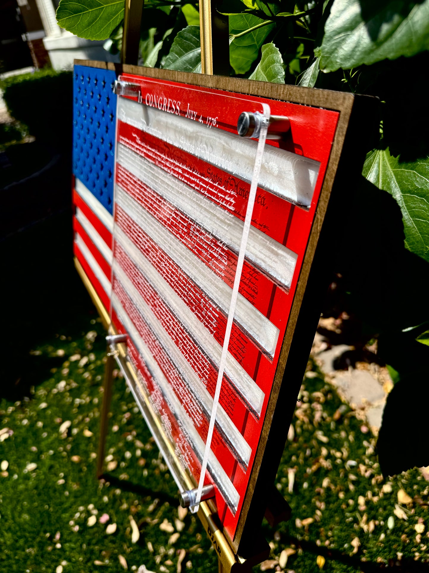 24" Patriotic Birch USA Wall Art with Epoxy Resin Inlay & Declaration of Independence on Acrylic