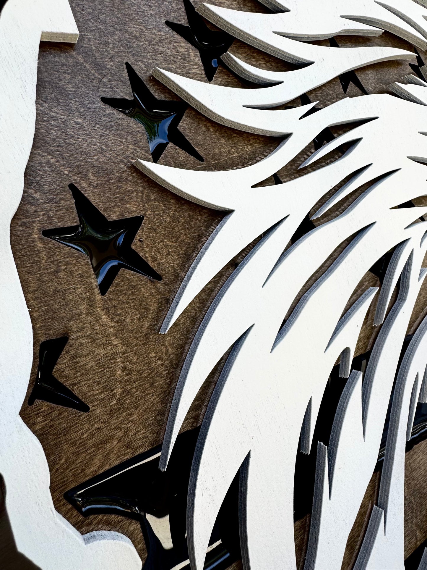 30" Tri-Layer Birch Wood USA Wall Art with Ivory Painted Bald Eagle Cutout & Epoxy Resin Inlay – Patriotic Wooden Decor (Copy)