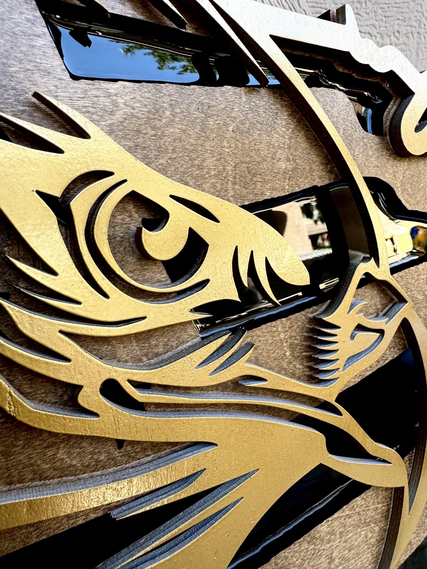 30" Tri-Layer Birch Wood USA Wall Art with Golden Bald Eagle Cutout & Epoxy Resin Inlay – Patriotic Wooden Decor
