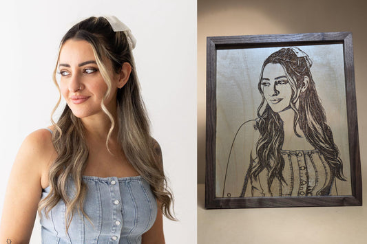Custom Engraved Photo Portrait on Maple with Solid Walnut Frame