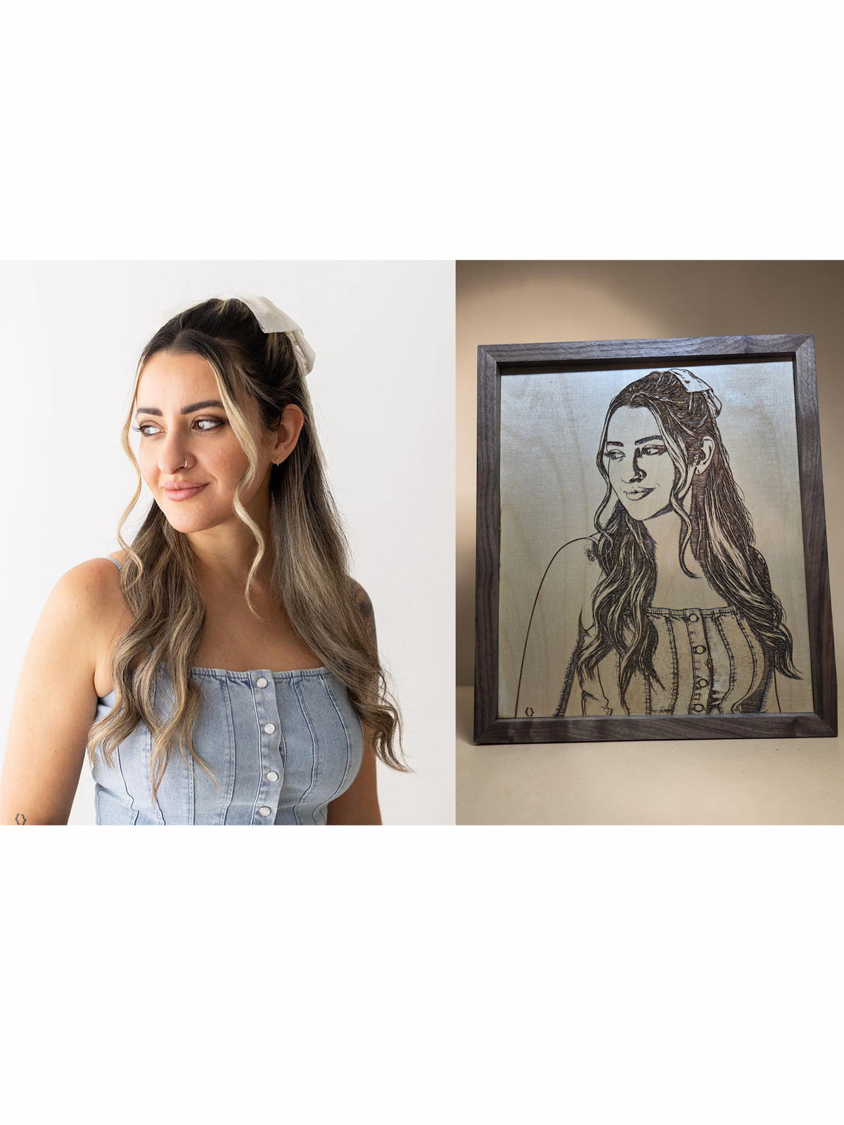 Custom Engraved Photo Portrait on Maple/Birch with Solid Walnut/Mahogany Frame